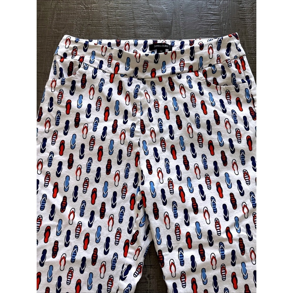Jessica Riley Womens PM White Red Navy Flip Flop Crop Pull On Pants Tulip Hem